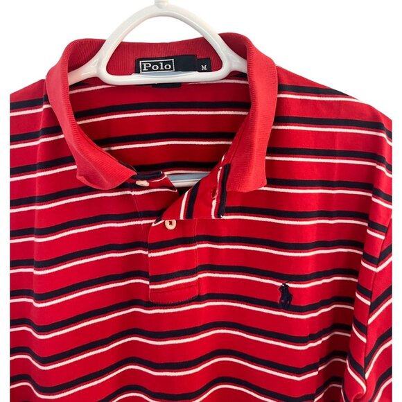 Polo by Ralph Lauren Men's Red Navy Striped Short Sleeve Polo Shirt SZ Medium - Picture 4 of 7